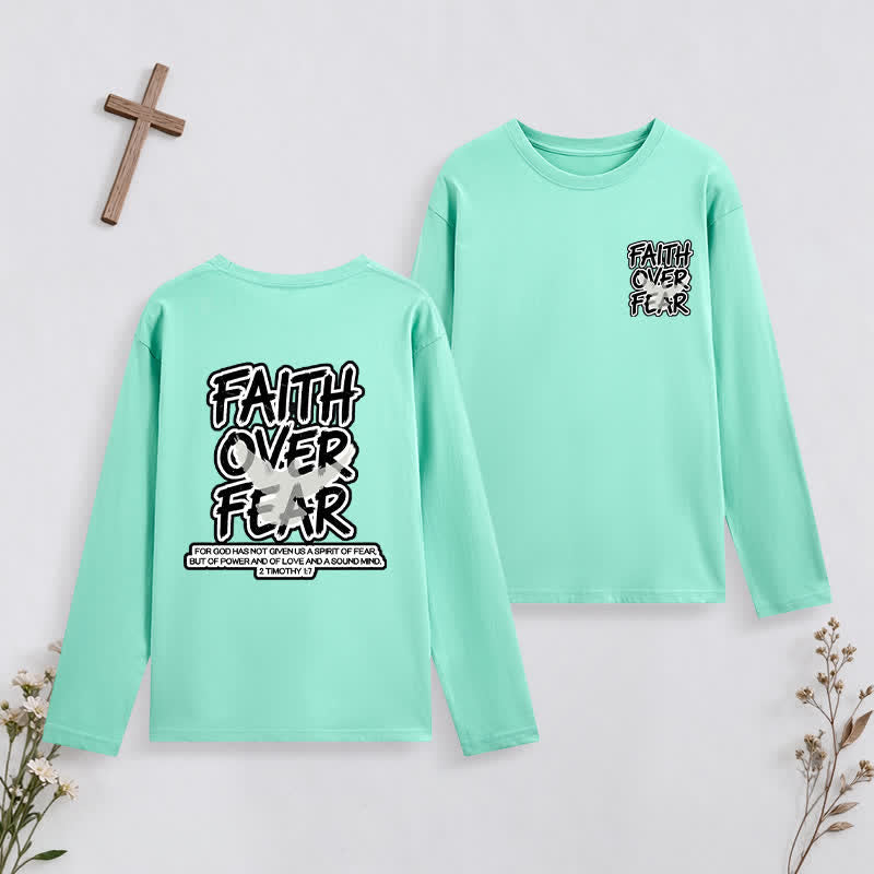 Christianartworkshop Faith Over Fear Scripture Graphic Long-Sleeve T-Shirt - Green - 4XL - image 16