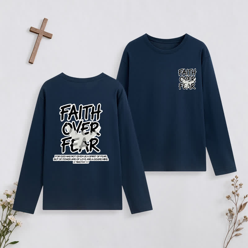Christianartworkshop Faith Over Fear Scripture Graphic Long-Sleeve T-Shirt - Navy Blue - 4XL - image 0