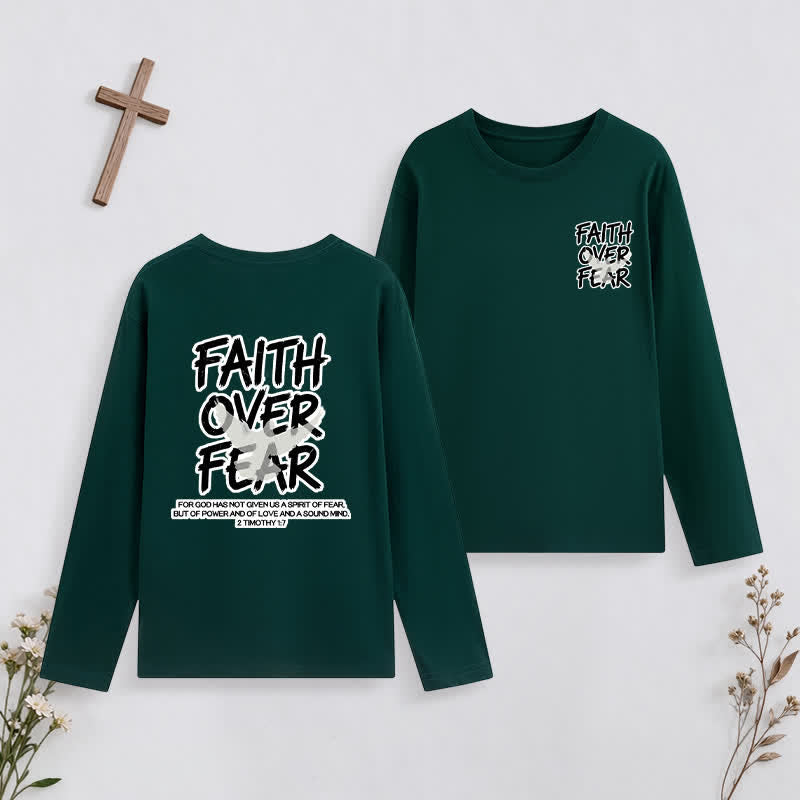 Christianartworkshop Faith Over Fear Scripture Graphic Long-Sleeve T-Shirt - Dark Green - 4XL - image 19