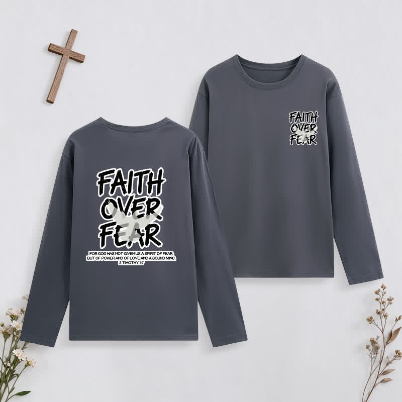 Christianartworkshop Faith Over Fear Scripture Graphic Long-Sleeve T-Shirt - Grey - 4XL - image 12
