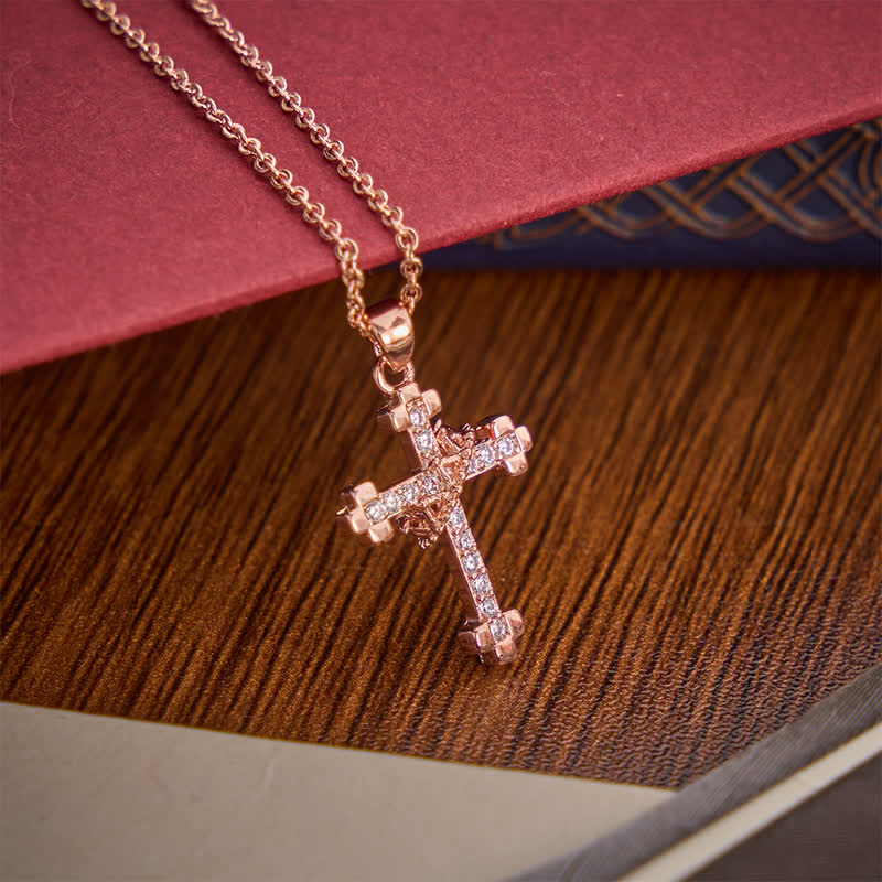Christianartworkshop Sparkling Stone Cross Chain Necklace: Beacon of Gentle Redemptive Grace - Rose Gold - image 4