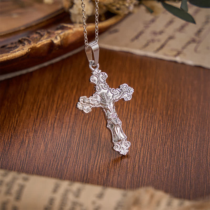 Christianartworkshop Dual-Charm Ornate Crucifix Zinc Alloy Necklace: Reminder of Boundless Saving Mercy - Silver - Without Stone - image 9