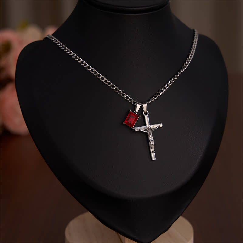 Christianartworkshop Dual Pendant Crucifix Necklace With Rectangular Gemstone - image 3