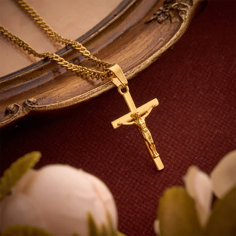 Christianartworkshop Dual Pendant Crucifix Necklace With Rectangular Gemstone - Golden - Without Gem - image 10