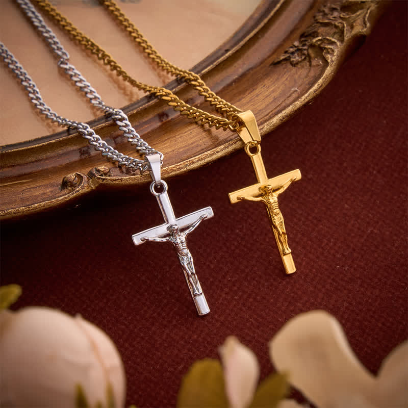 Christianartworkshop Dual Pendant Crucifix Necklace With Rectangular Gemstone - image 2