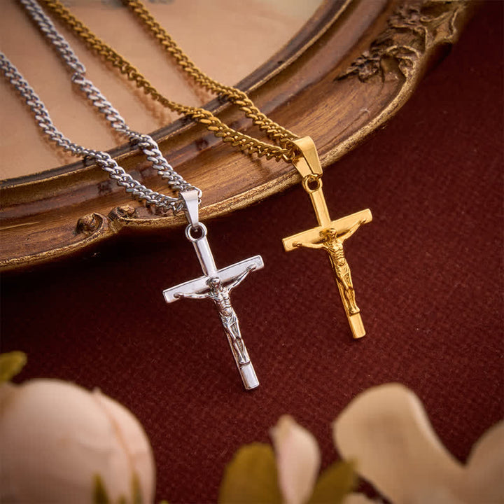 Christianartworkshop Dual Pendant Crucifix Necklace With Rectangular Gemstone - image 2