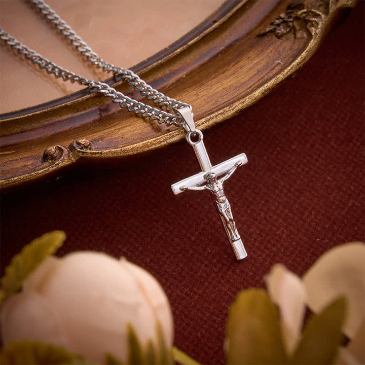 Christianartworkshop Dual Pendant Crucifix Necklace With Rectangular Gemstone - Silver - Without Gem - image 5
