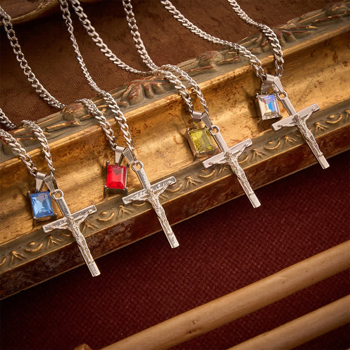 Christianartworkshop Dual Pendant Crucifix Necklace With Rectangular Gemstone - image 1