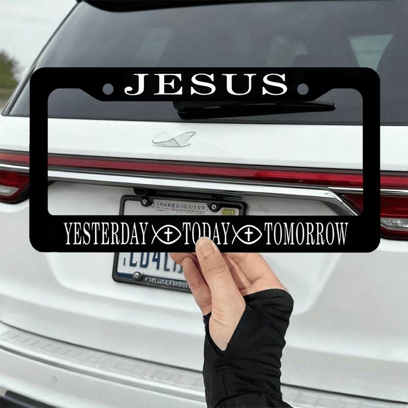 Christianartworkshop Metal “Jesus Yesterday Today Tomorrow” Car Frame: Token of Abiding Divine Promise - image 6