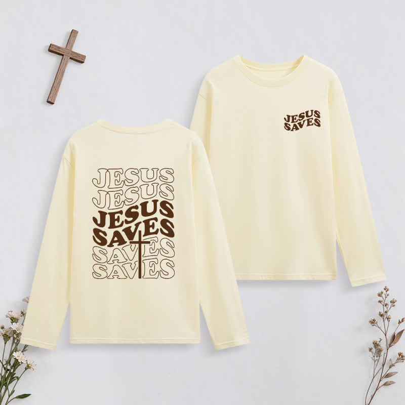 Christianartworkshop Jesus Saves Vintage Beige Long-Sleeve T-Shirt - Yellow - 4XL - image 0