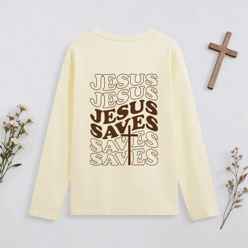 Christianartworkshop Jesus Saves Vintage Beige Long-Sleeve T-Shirt - image 1