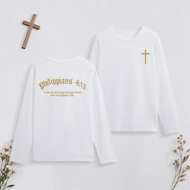 Christianartworkshop Philippians 4:13 Strength Through Christ Black Long Sleeve T-Shirt - White - 4XL - image 3