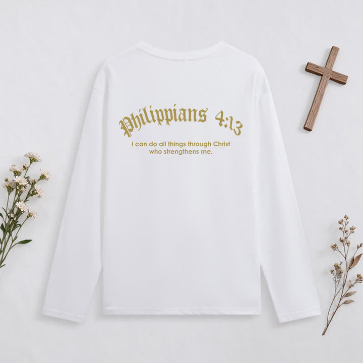 Christianartworkshop Philippians 4:13 Strength Through Christ Black Long Sleeve T-Shirt - image 4