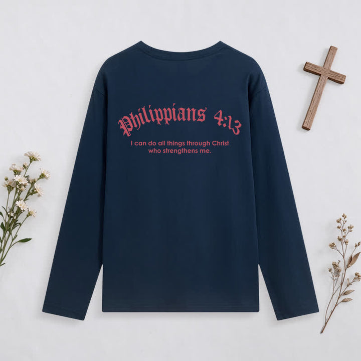 Christianartworkshop Philippians 4:13 Strength Through Christ Black Long Sleeve T-Shirt - image 20