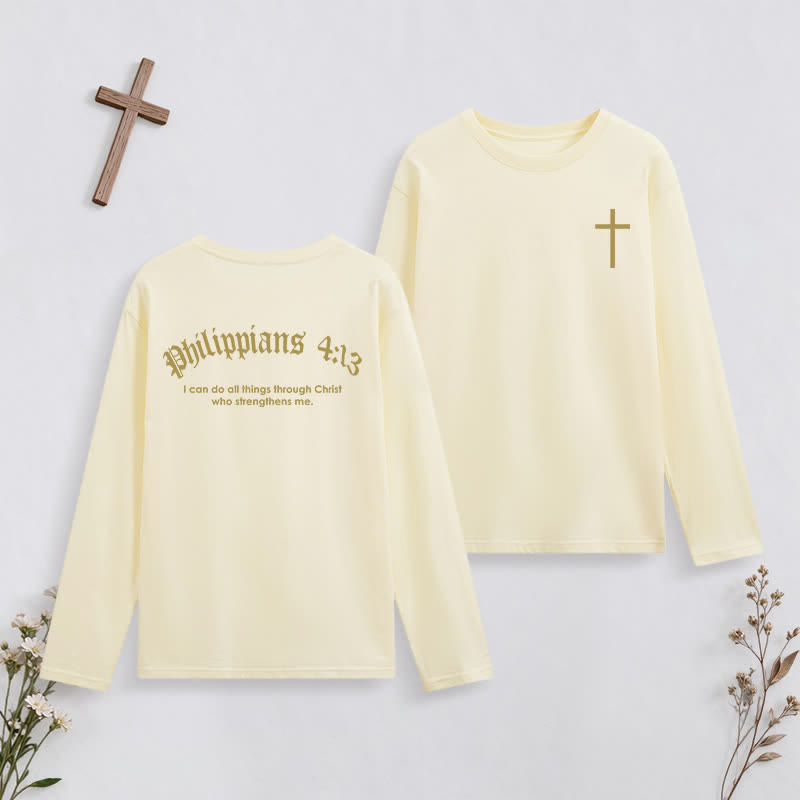 Christianartworkshop Philippians 4:13 Strength Through Christ Black Long Sleeve T-Shirt - Yellow - 4XL - image 8
