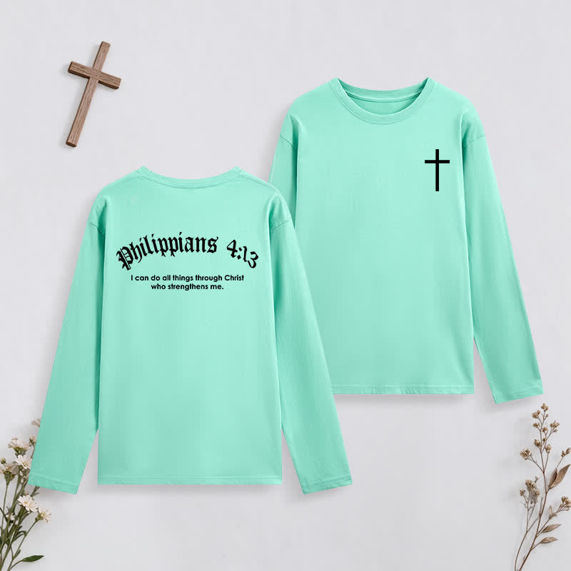 Christianartworkshop Philippians 4:13 Strength Through Christ Black Long Sleeve T-Shirt - Green - 4XL - image 16