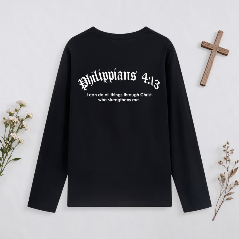 Christianartworkshop Philippians 4:13 Strength Through Christ Black Long Sleeve T-Shirt - image 1