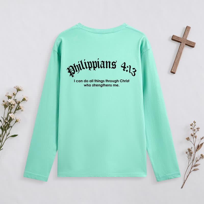 Christianartworkshop Philippians 4:13 Strength Through Christ Black Long Sleeve T-Shirt - image 17