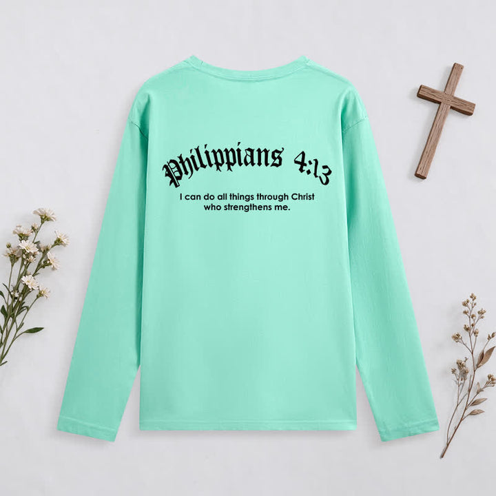 Christianartworkshop Philippians 4:13 Strength Through Christ Black Long Sleeve T-Shirt - image 17