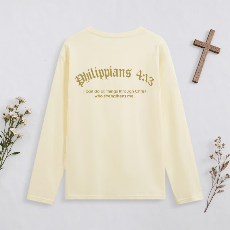 Christianartworkshop Philippians 4:13 Strength Through Christ Black Long Sleeve T-Shirt - image 9
