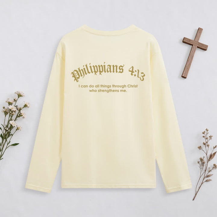 Christianartworkshop Philippians 4:13 Strength Through Christ Black Long Sleeve T-Shirt - image 9