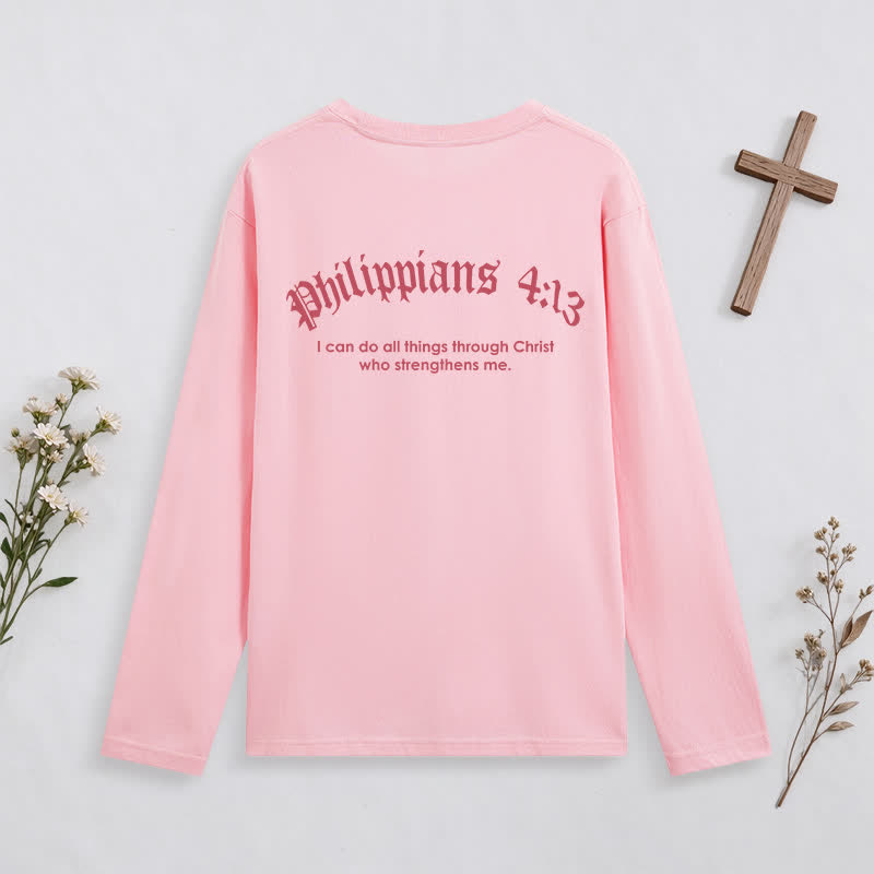 Christianartworkshop Philippians 4:13 Strength Through Christ Black Long Sleeve T-Shirt - image 26