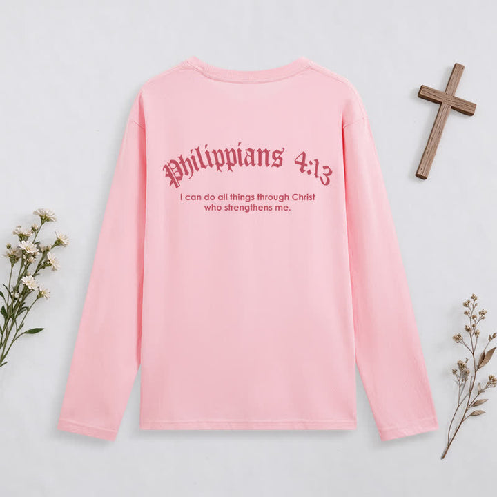Christianartworkshop Philippians 4:13 Strength Through Christ Black Long Sleeve T-Shirt - image 26