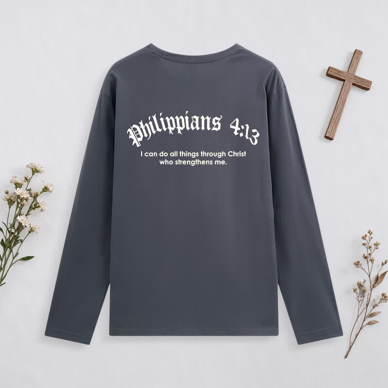 Christianartworkshop Philippians 4:13 Strength Through Christ Black Long Sleeve T-Shirt - image 13