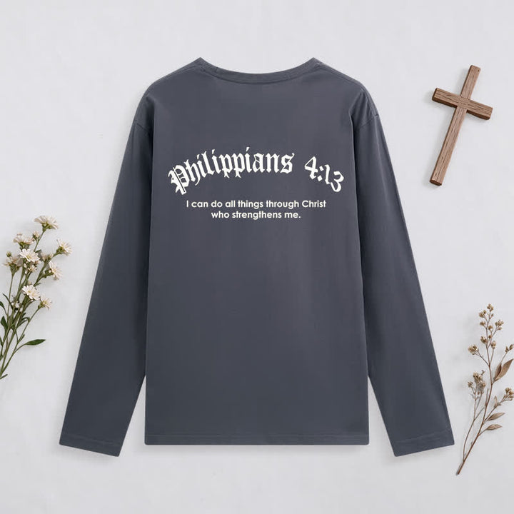 Christianartworkshop Philippians 4:13 Strength Through Christ Black Long Sleeve T-Shirt - image 13