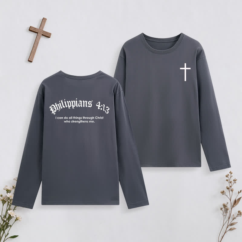 Christianartworkshop Philippians 4:13 Strength Through Christ Black Long Sleeve T-Shirt - Grey - 4XL - image 12