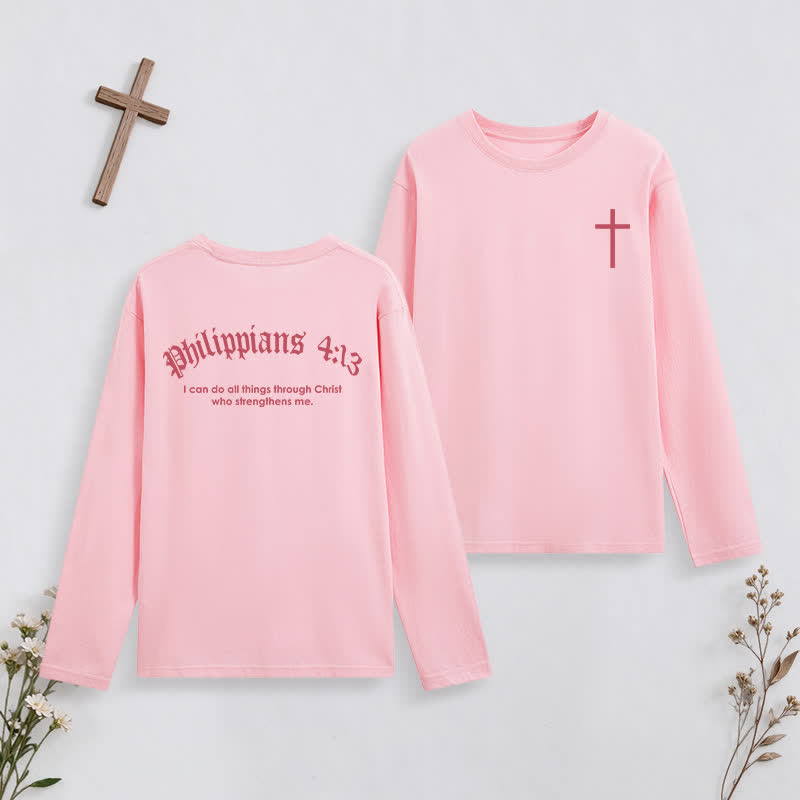 Christianartworkshop Philippians 4:13 Strength Through Christ Black Long Sleeve T-Shirt - Pink - 4XL - image 25