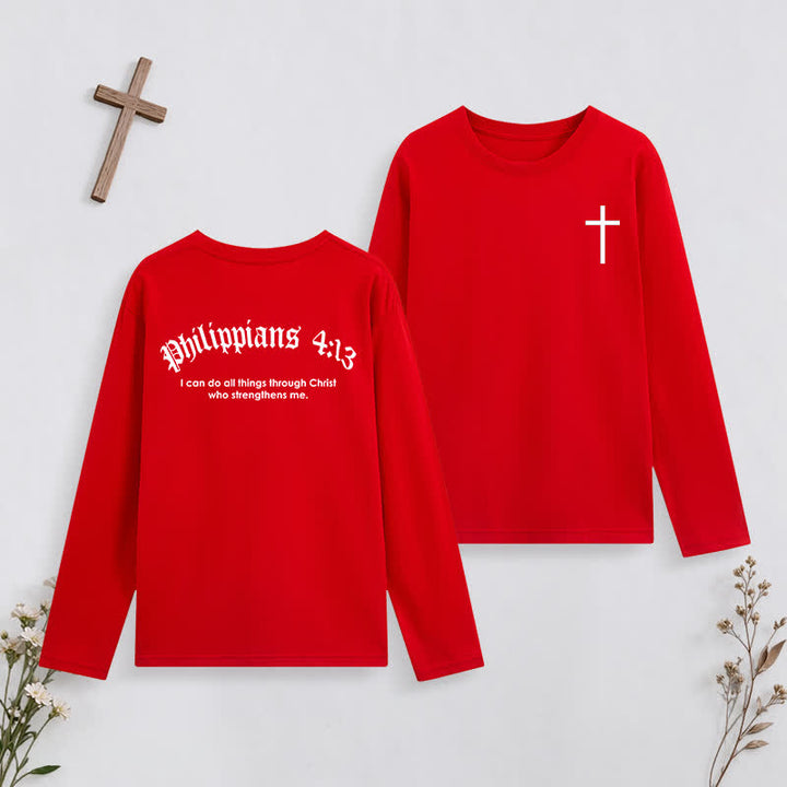 Christianartworkshop Philippians 4:13 Strength Through Christ Black Long Sleeve T-Shirt - Orange - 4XL - image 34