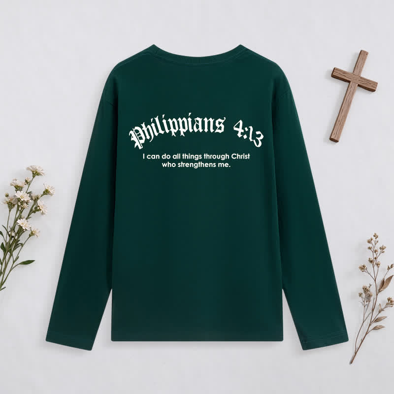 Christianartworkshop Philippians 4:13 Strength Through Christ Black Long Sleeve T-Shirt - image 23