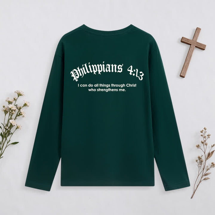 Christianartworkshop Philippians 4:13 Strength Through Christ Black Long Sleeve T-Shirt - image 23