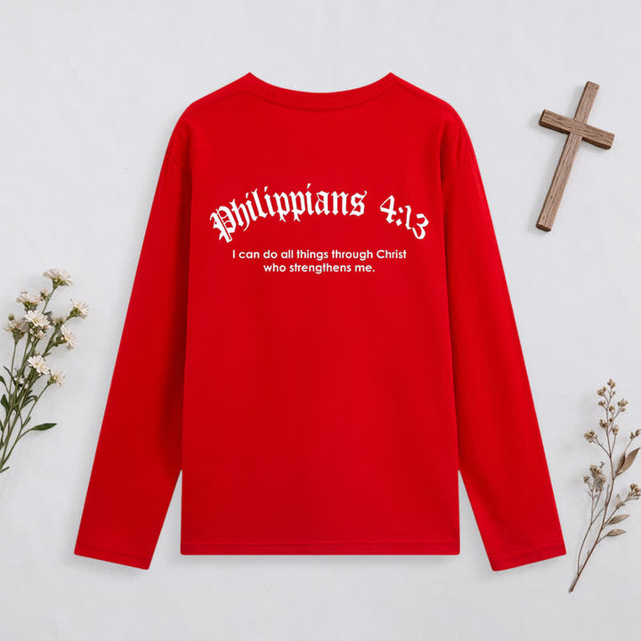 Christianartworkshop Philippians 4:13 Strength Through Christ Black Long Sleeve T-Shirt - image 35
