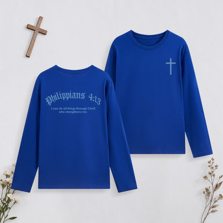 Christianartworkshop Philippians 4:13 Strength Through Christ Black Long Sleeve T-Shirt - Dark Blue - 4XL - image 37