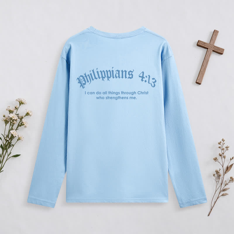 Christianartworkshop Philippians 4:13 Strength Through Christ Black Long Sleeve T-Shirt - image 32