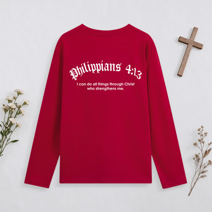 Christianartworkshop Philippians 4:13 Strength Through Christ Black Long Sleeve T-Shirt - image 29