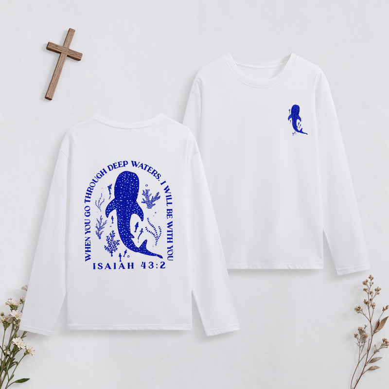 Christianartworkshop Deep Waters Isaiah 43:2 Ocean Graphic Long-Sleeve T-Shirt - White - 4XL - image 3