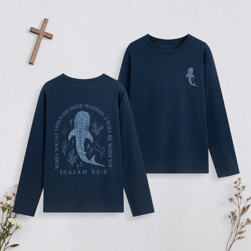 Christianartworkshop Deep Waters Isaiah 43:2 Ocean Graphic Long-Sleeve T-Shirt - Navy Blue - 4XL - image 19