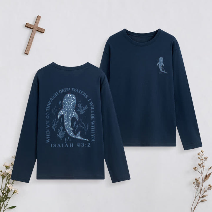 Christianartworkshop Deep Waters Isaiah 43:2 Ocean Graphic Long-Sleeve T-Shirt - Navy Blue - 4XL - image 19