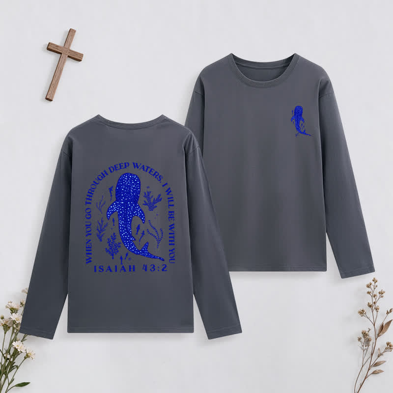 Christianartworkshop Deep Waters Isaiah 43:2 Ocean Graphic Long-Sleeve T-Shirt - Grey - 4XL - image 12