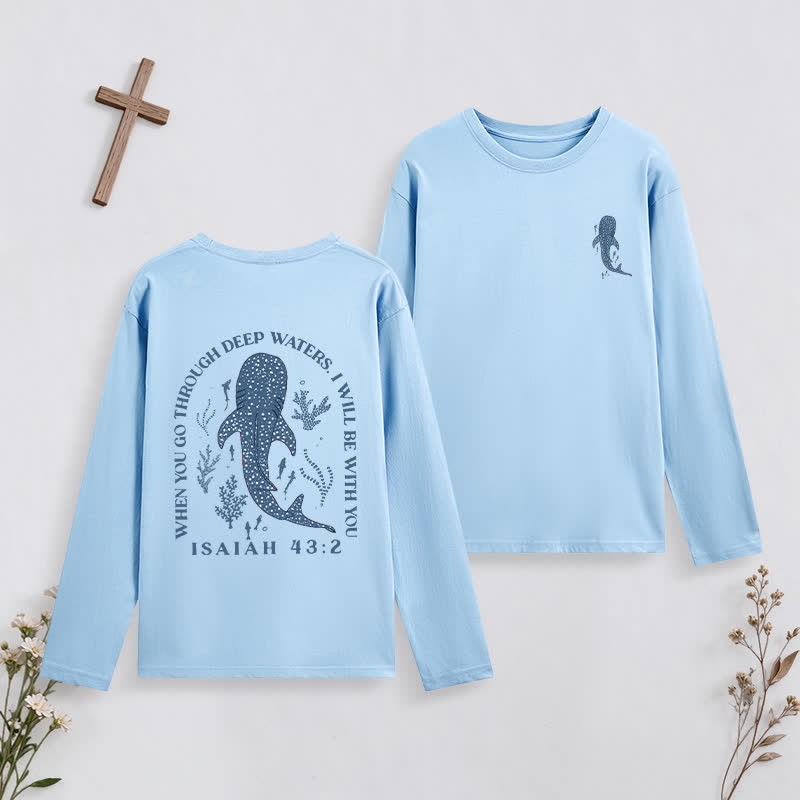 Christianartworkshop Deep Waters Isaiah 43:2 Ocean Graphic Long-Sleeve T-Shirt - Sky Blue - 4XL - image 0