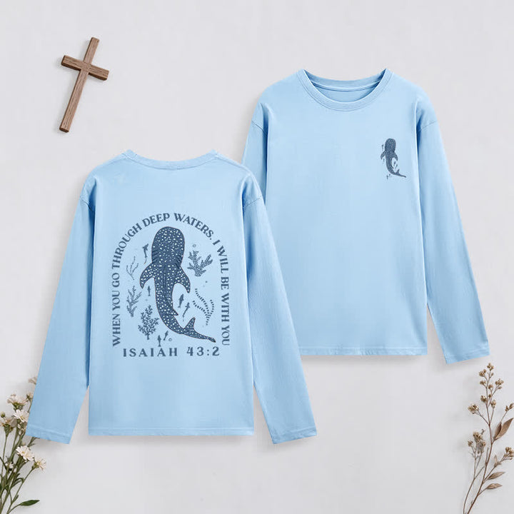 Christianartworkshop Deep Waters Isaiah 43:2 Ocean Graphic Long-Sleeve T-Shirt - Sky Blue - 4XL - image 0