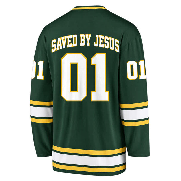 Christianartworkshop Saved By Jesus 01 Green Long Sleeve Hockey Jersey - image 1