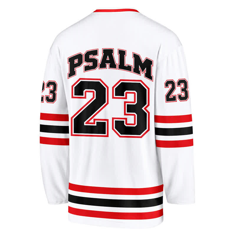 Christianartworkshop Psalm 23 Shepherd Verse Vintage White Hockey Jersey - image 1