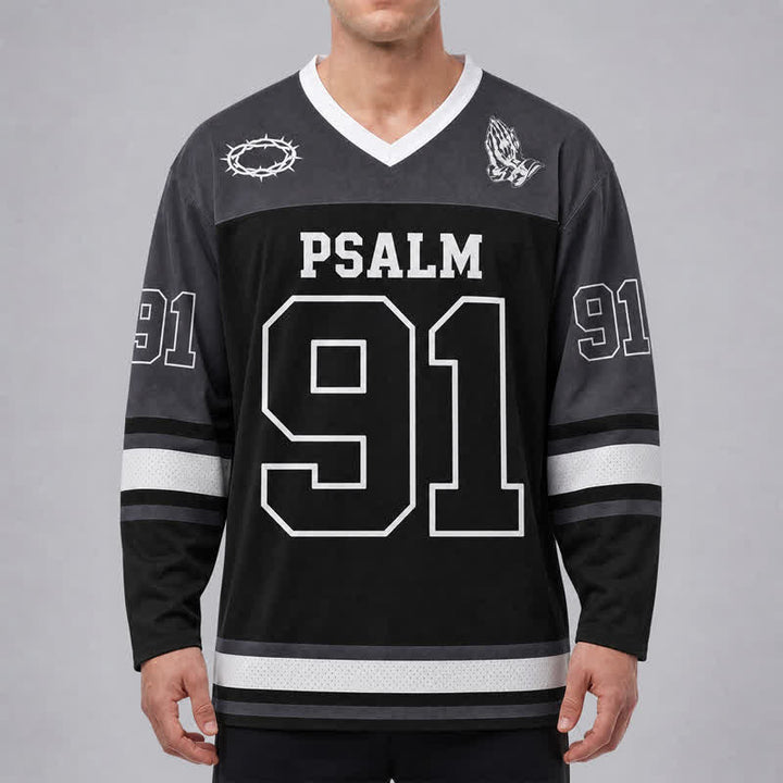 Christianartworkshop Psalm 91 Black Streetwear Long Sleeve Hockey Jersey - image 4