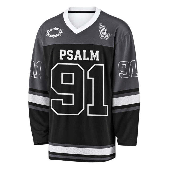 Christianartworkshop Psalm 91 Black Streetwear Long Sleeve Hockey Jersey - image 2