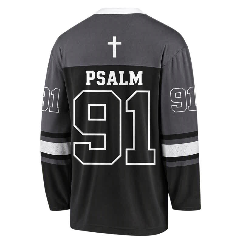 Christianartworkshop Psalm 91 Black Streetwear Long Sleeve Hockey Jersey - image 1
