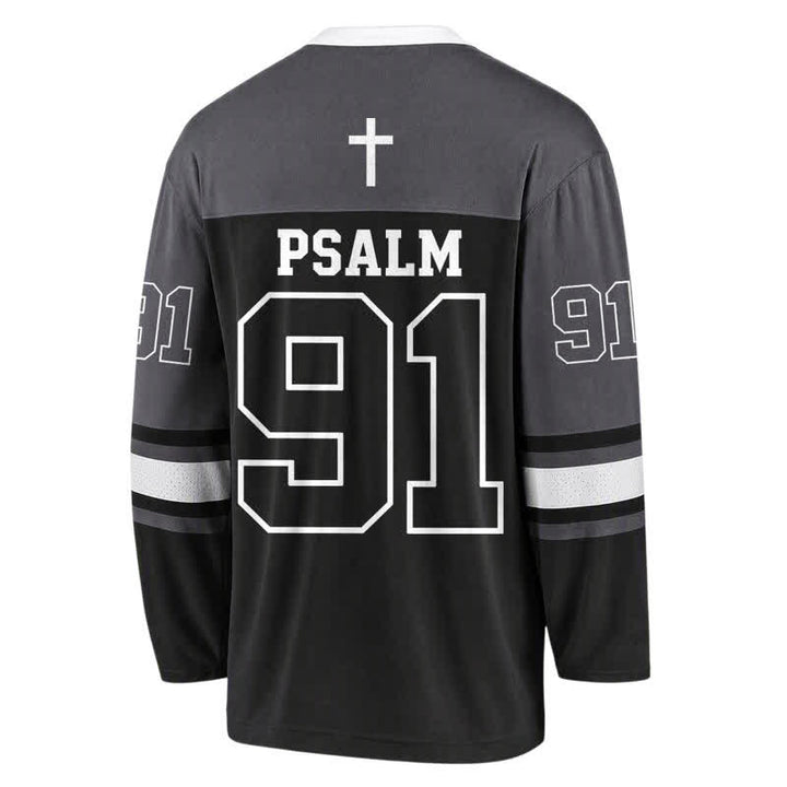 Christianartworkshop Psalm 91 Black Streetwear Long Sleeve Hockey Jersey - image 1